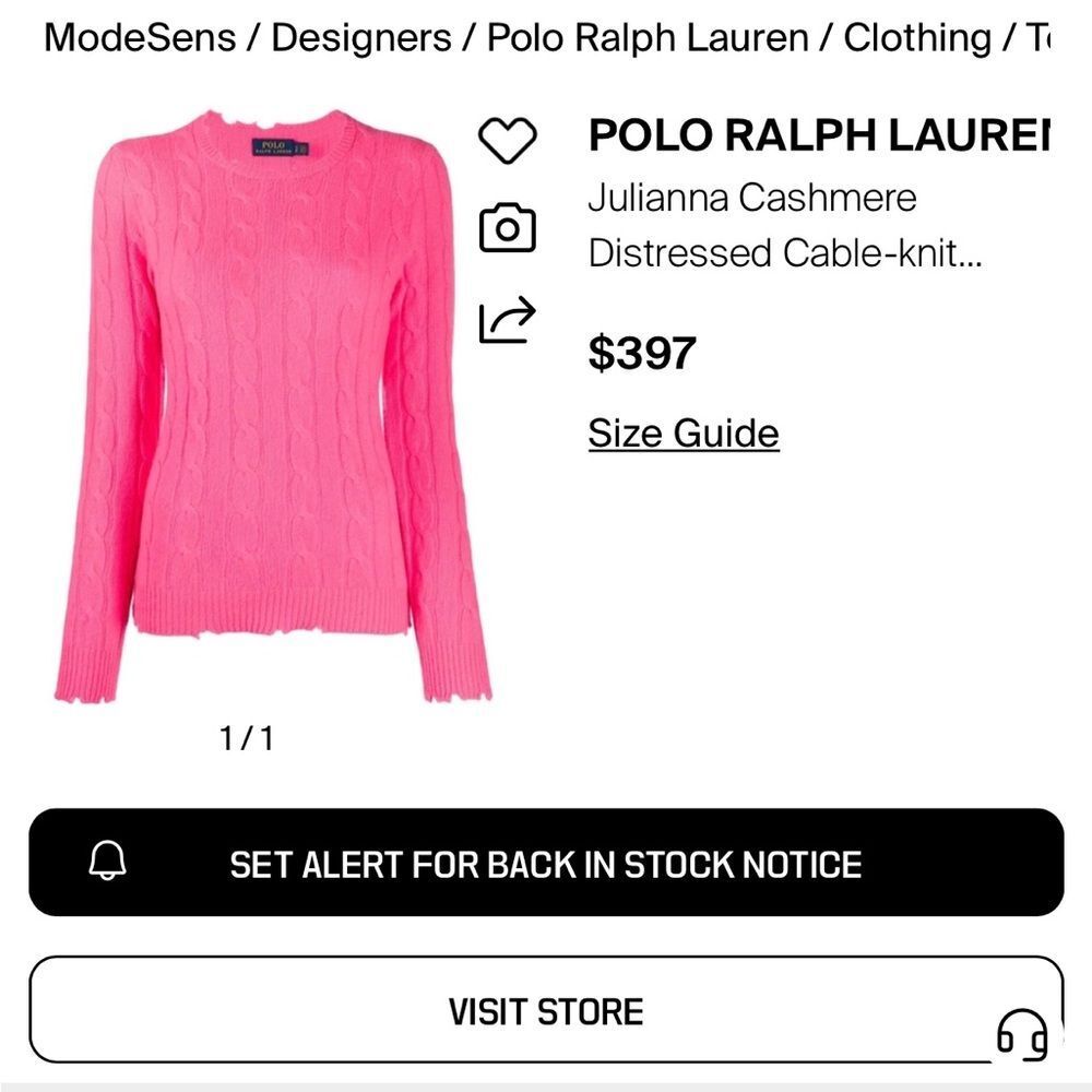 Polo Ralph Lauren Julianna Wool Cashmere Distressed Cable Knit Sweater XS - Picture 8 of 8
